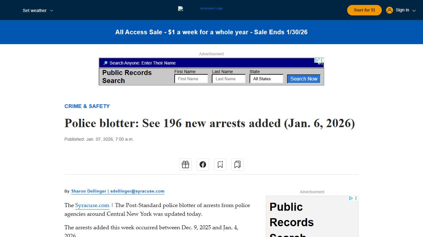 Police blotter: See 196 new arrests added (Jan. 6, 2026) - syracuse.com